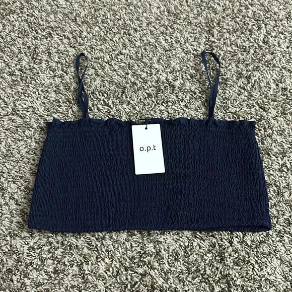 O.P.T. tops womens smocked crop tank top navy blue size M - Picture 1 of 3